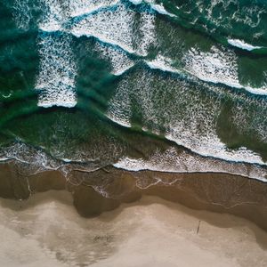 Preview wallpaper ocean, aerial view, surf, waves, shore, sand, foam