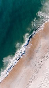 Preview wallpaper ocean, aerial view, surf, sand, foam, water, beach