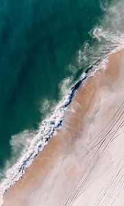 Preview wallpaper ocean, aerial view, surf, sand, foam, water, beach