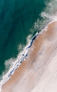 Preview wallpaper ocean, aerial view, surf, sand, foam, water, beach