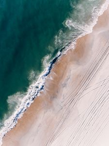 Preview wallpaper ocean, aerial view, surf, sand, foam, water, beach