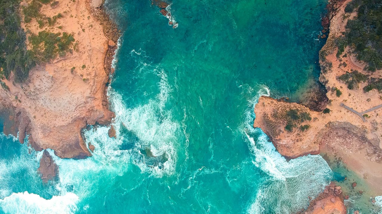 Wallpaper ocean, aerial view, surf, coast, australia