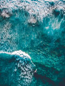 Preview wallpaper ocean, aerial view, surf, foam, water, waves