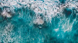 Preview wallpaper ocean, aerial view, surf, foam, water, waves