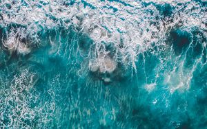 Preview wallpaper ocean, aerial view, surf, foam, water, waves