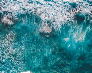 Preview wallpaper ocean, aerial view, surf, foam, water, waves