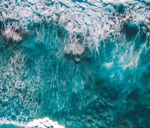 Preview wallpaper ocean, aerial view, surf, foam, water, waves