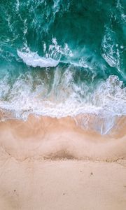 Preview wallpaper ocean, aerial view, surf, waves, foam, sand