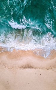 Preview wallpaper ocean, aerial view, surf, waves, foam, sand