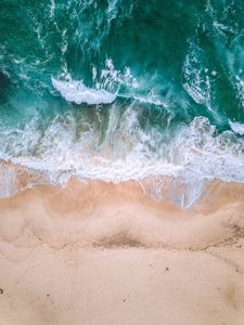 Preview wallpaper ocean, aerial view, surf, waves, foam, sand