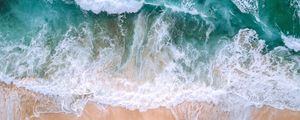 Preview wallpaper ocean, aerial view, surf, waves, foam, sand