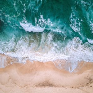 Preview wallpaper ocean, aerial view, surf, waves, foam, sand