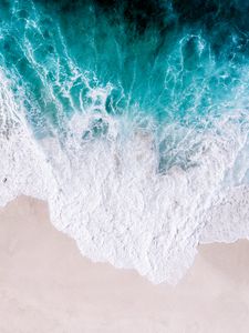 Preview wallpaper ocean, aerial view, surf, wave, foam, sand, shore