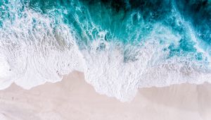 Preview wallpaper ocean, aerial view, surf, wave, foam, sand, shore