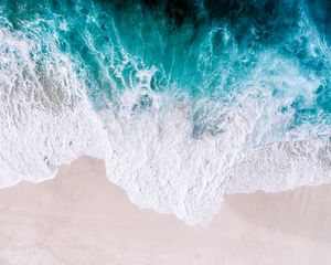 Preview wallpaper ocean, aerial view, surf, wave, foam, sand, shore