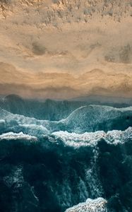 Preview wallpaper ocean, aerial view, surf, coast, water, waves, foam