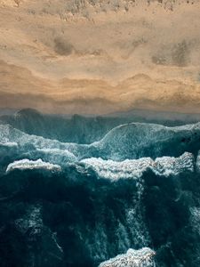 Preview wallpaper ocean, aerial view, surf, coast, water, waves, foam