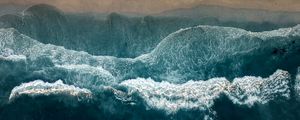 Preview wallpaper ocean, aerial view, surf, coast, water, waves, foam