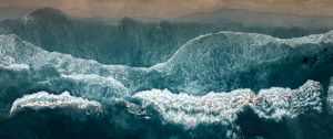 Preview wallpaper ocean, aerial view, surf, coast, water, waves, foam