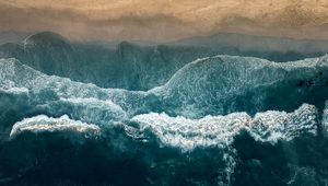 Preview wallpaper ocean, aerial view, surf, coast, water, waves, foam