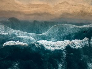 Preview wallpaper ocean, aerial view, surf, coast, water, waves, foam