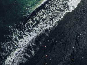 Preview wallpaper ocean, aerial view, wave, surf, shore, iceland