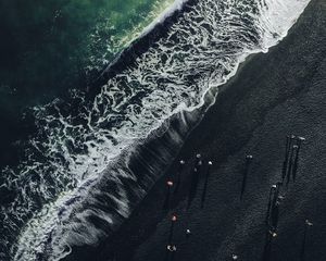 Preview wallpaper ocean, aerial view, wave, surf, shore, iceland