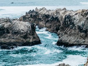 Preview wallpaper ocean, bay, shore, rocks, surf, bodega bay, california