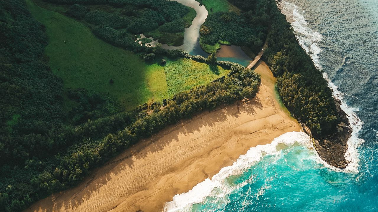 Wallpaper ocean, beach, aerial view, kauai, hawaii