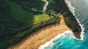 Preview wallpaper ocean, beach, aerial view, kauai, hawaii