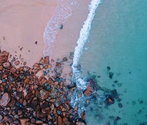 Preview wallpaper ocean, beach, aerial view, sand, stones, surf, foam
