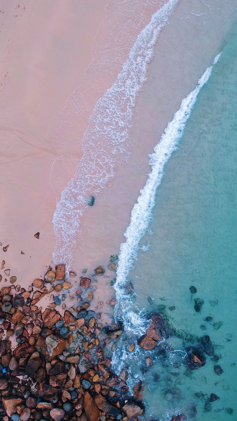 Download Wallpaper 800x1420 Ocean Beach Aerial View Sand Stones Surf Foam Iphone Se5s5c