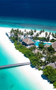 Preview wallpaper ocean, beach, island, maldives, palm, houses