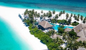 Preview wallpaper ocean, beach, island, maldives, palm, houses
