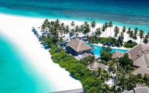 Preview wallpaper ocean, beach, island, maldives, palm, houses