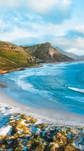 Preview wallpaper ocean, beach, sand, mountains, surf