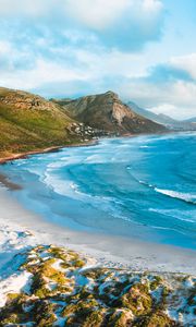 Preview wallpaper ocean, beach, sand, mountains, surf