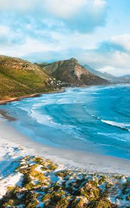 Preview wallpaper ocean, beach, sand, mountains, surf