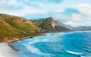 Preview wallpaper ocean, beach, sand, mountains, surf