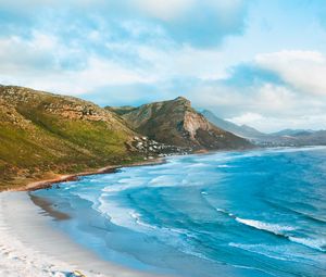 Preview wallpaper ocean, beach, sand, mountains, surf