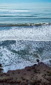 Preview wallpaper ocean, beach, waves, sand, stones