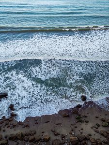 Preview wallpaper ocean, beach, waves, sand, stones