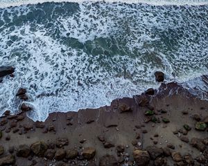 Preview wallpaper ocean, beach, waves, sand, stones