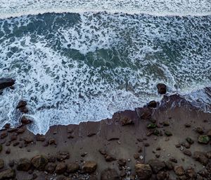 Preview wallpaper ocean, beach, waves, sand, stones