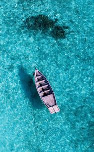 Preview wallpaper ocean, boat, aerial view, water, tropics, summer