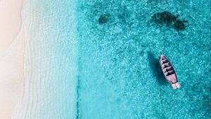 Preview wallpaper ocean, boat, aerial view, water, tropics, summer