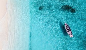 Preview wallpaper ocean, boat, aerial view, water, tropics, summer