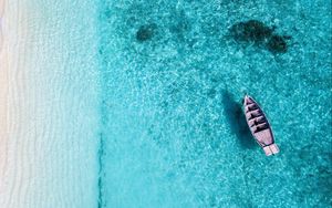 Preview wallpaper ocean, boat, aerial view, water, tropics, summer