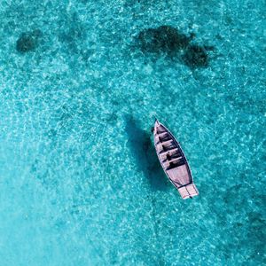 Preview wallpaper ocean, boat, aerial view, water, tropics, summer