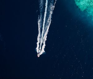 Preview wallpaper ocean, boat, trail, waves, aerial view